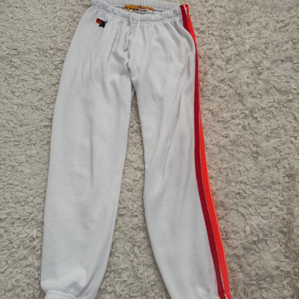 Aviator Nation white neon striped sweatpants size XS